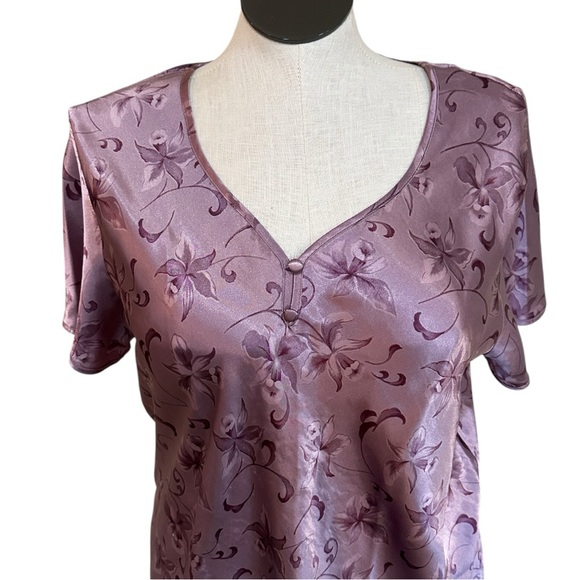Lavender Satin Floral Nightgown | Short Sleeve Sleepwear Sz XL/18 - Picture 2 of 8